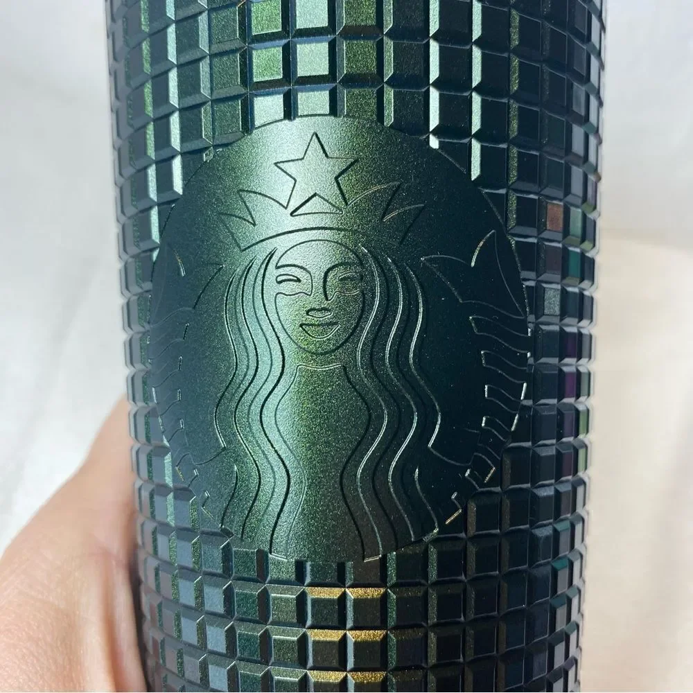 Starbucks Green Metallic Grid Holiday 2021 New W/Tags Tumbler